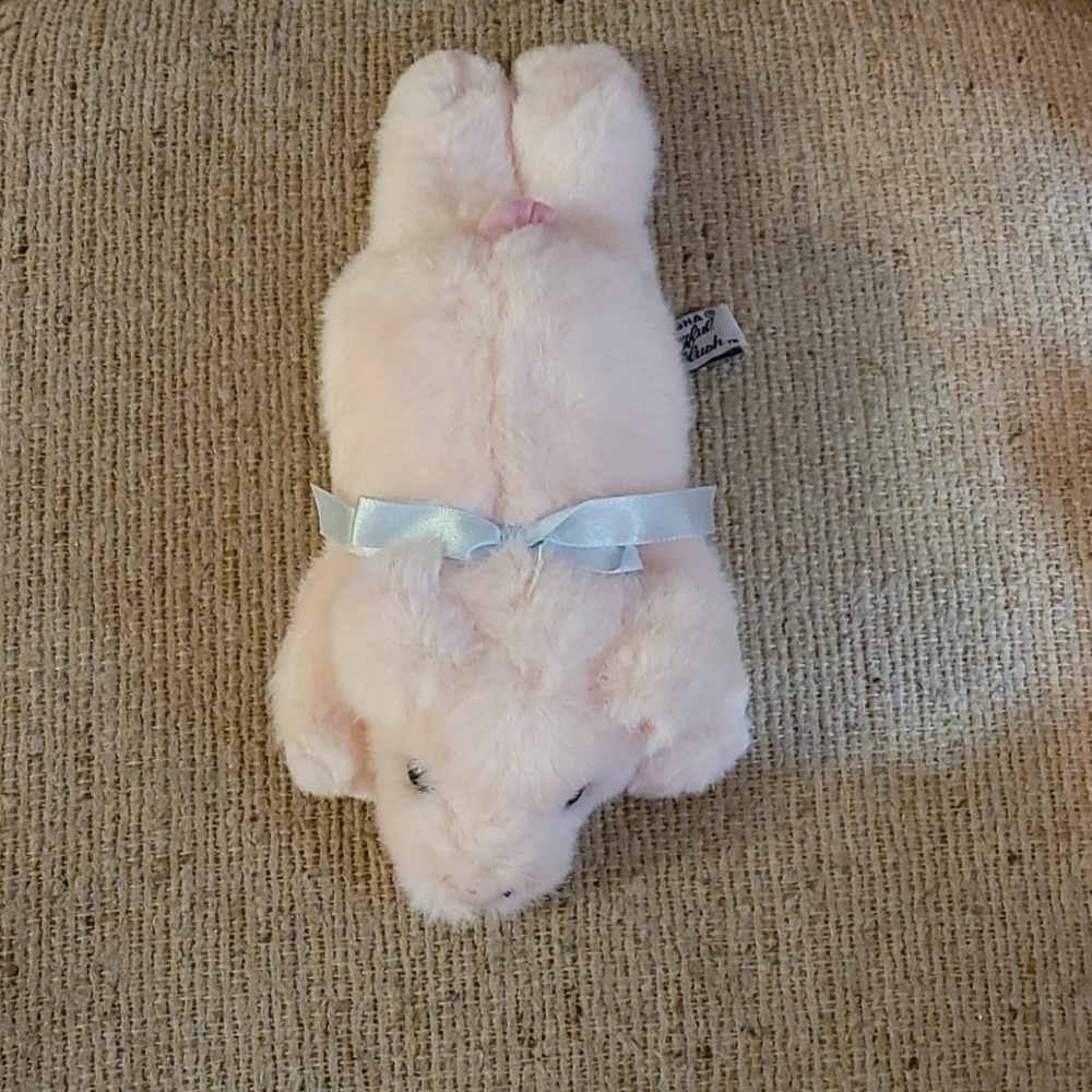 Pink pig w/ blue ribbon stuffed animal toy